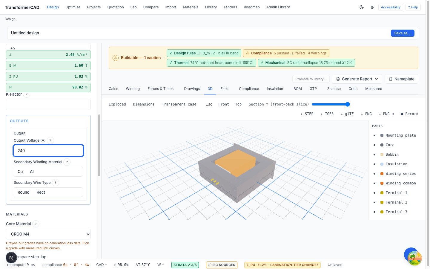 Interactive 3D model of a designed transformer